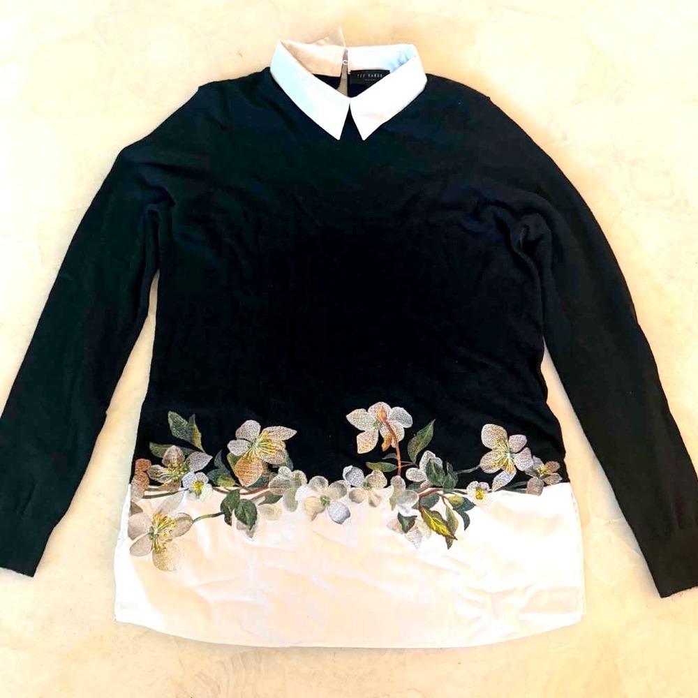 Ted Baker Gorgiin Embroidered Flower Embroidered Mock Collar Jumper Sweater